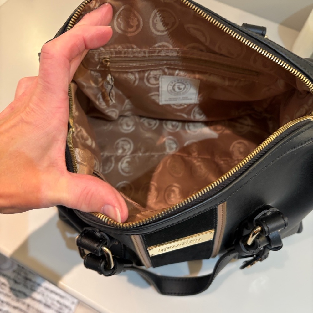 Spartina 449 Black and Tan Leather Satchel - Picture 4 of 5